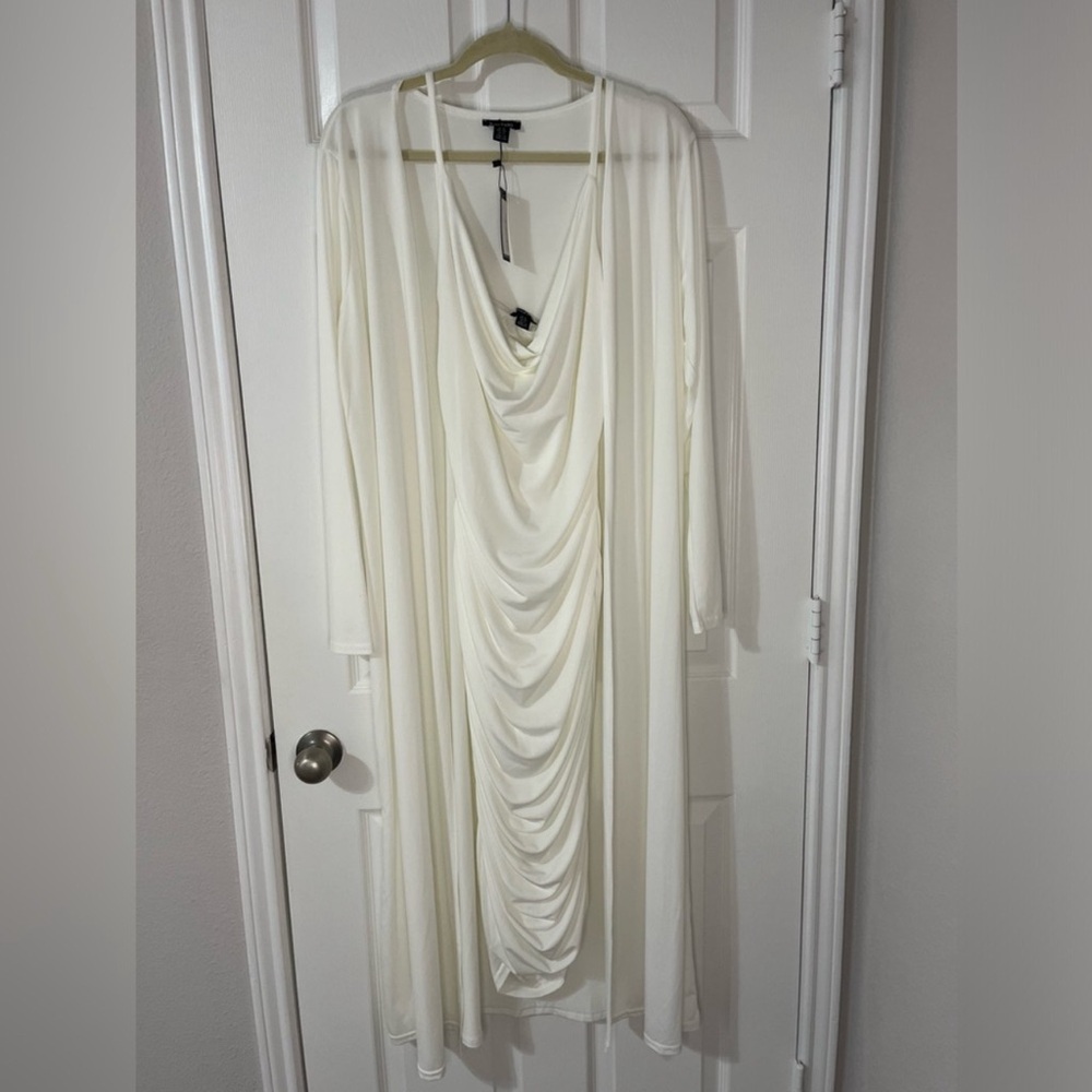 ivory off white dress and duster cardigan maternity 2 piece